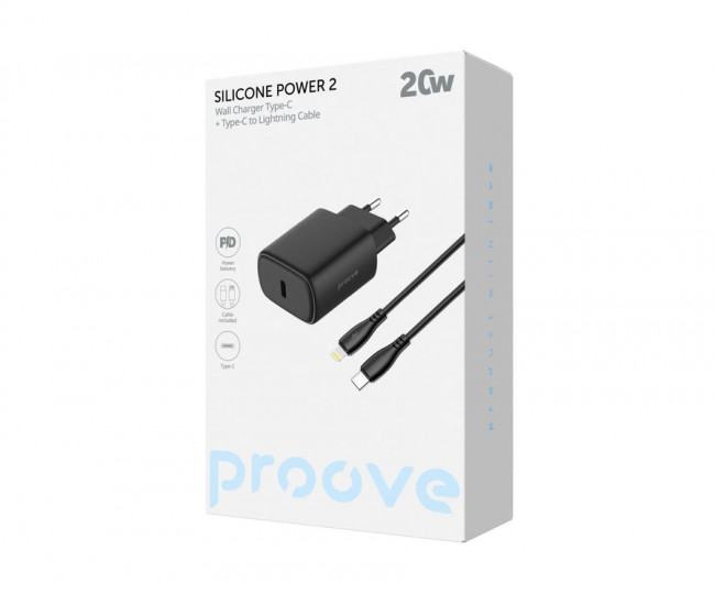 МЗП Proove Silicone Power 2 20W (Type-C) + Cable Type-C to Lightning (1m) (black)